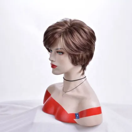 Wholesale natural wig for women brown synthetic hair short straight wig cheap online wholesale online
