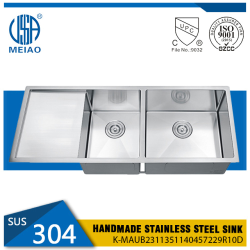 SUS304 Stainless Steel Double Bowls Sinks with Drainboard