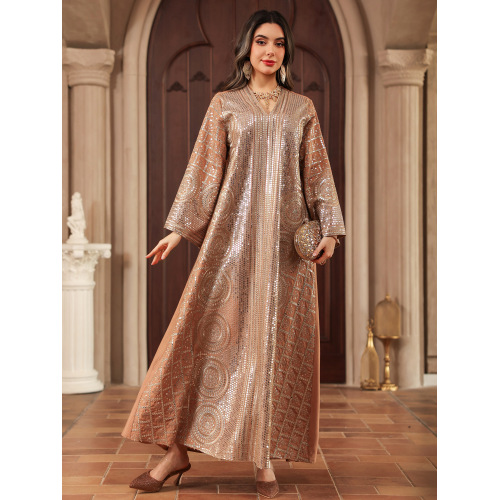 پولک دوزی طرح لوکس Kaftan Abaya با جزئیات گلدوزی