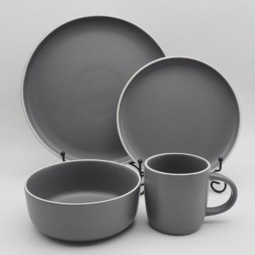 Ensemble de dîner en céramique Glaze Collate, ensembles de vaisselle de pierre de pierre, ensemble de vaisselle gris