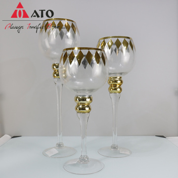 ATO Wholesale Home Decor pedestal clear glass goblet candle holder set of 3