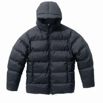 Fashionable Black Men's Winter Jacket with removable hood, OEM/ODM orders available