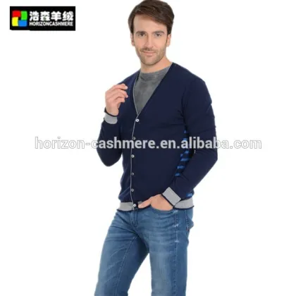 Cashmere V Neck Cardigan Fashion Men Sweater, Navy Blue Cardigan Sweater