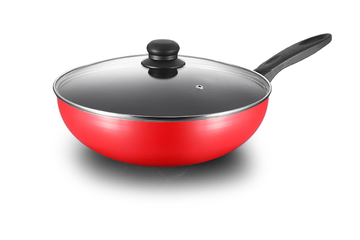 Red Aluminum Press Non-stick Edged Wok Pan