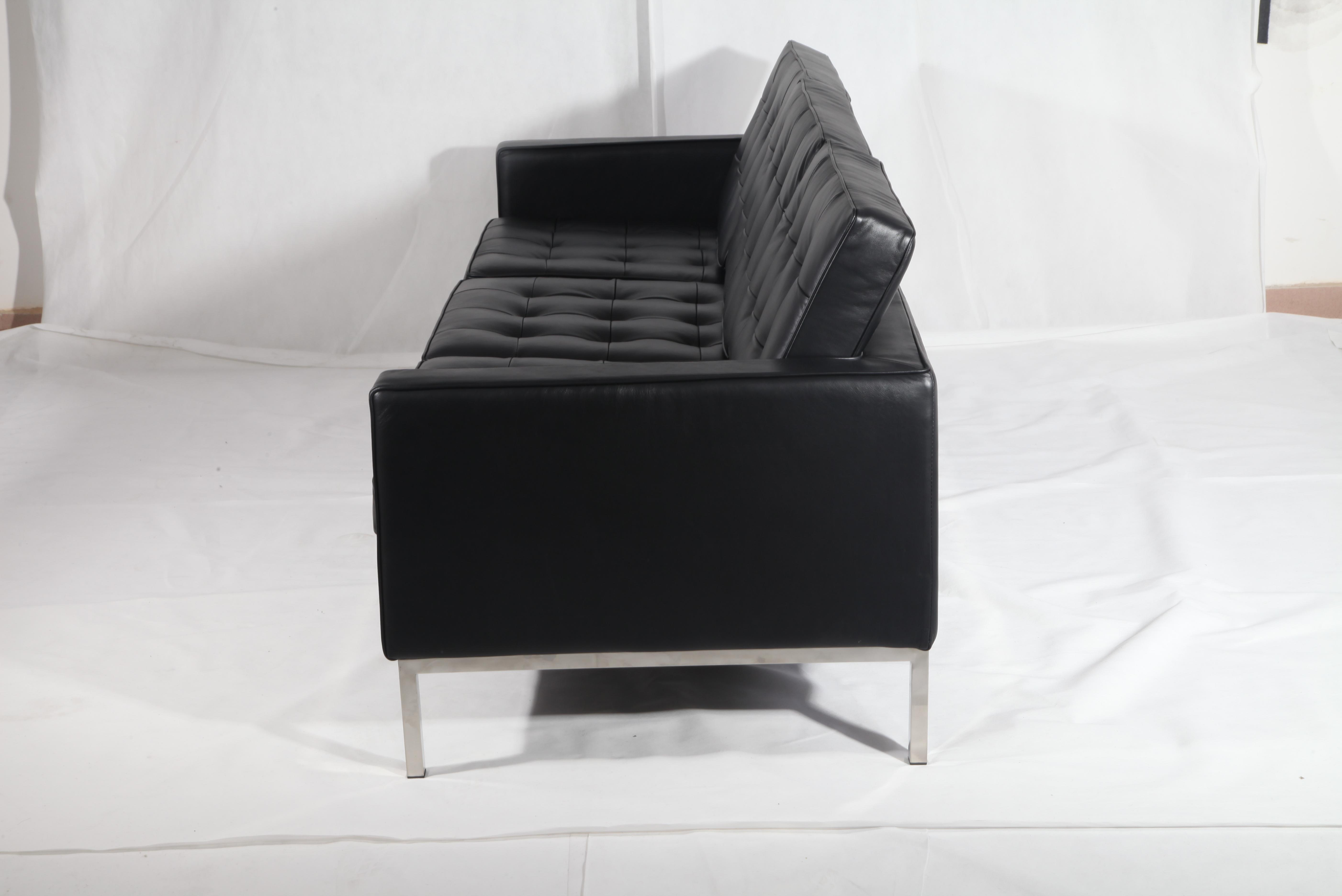 Black Leather Florence Knoll 3 Seater Sofa Replica China Manufacturer
