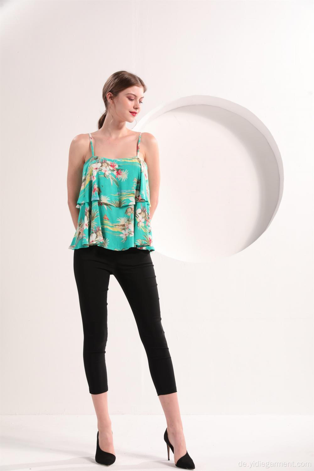 Damen Tiered Floral Print Top