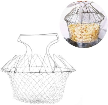Stainless Steel Foldable Frying Basket for Home Kitchen - Make Perfect French Fries