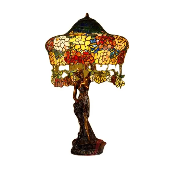 Vintage Copper Tiffany Style Table Lamp - European French Design for Living Room Decoration