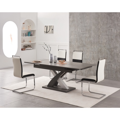 Mesa de comedor de cerámica gris de doble extensión moderna