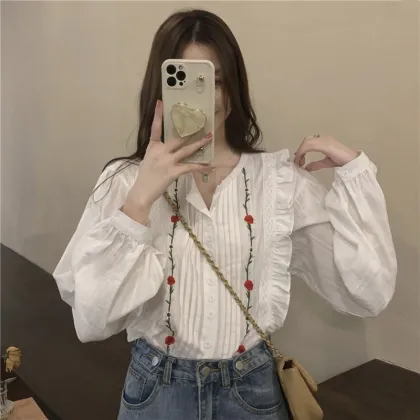 women's white shirt design small fresh shirt