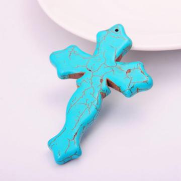 Semi Precious Stone Turquoise Cross Pendant 75X50MM