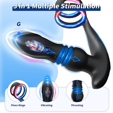 Prostate massager fake penis with dual rooster rings