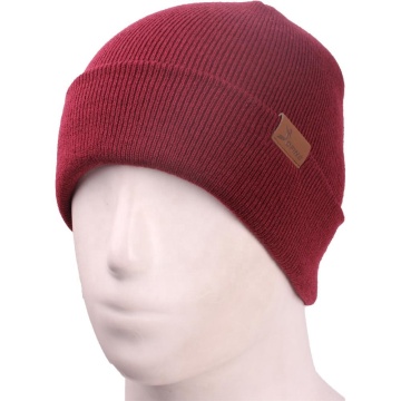 Hates de invierno cálidos de puño acrílico gorro de reloj gorro con parche de logotipo de cuero "podría acortarse a" gorro de punto acrílico con parche de logotipo de cuero - sombrero de invierno cálido "para un título de motor de búsqueda.
