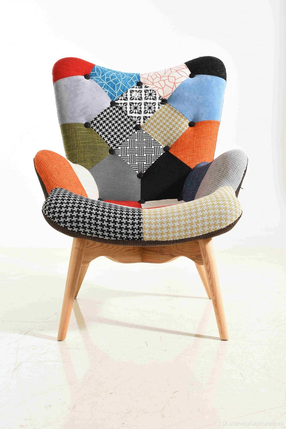 Modern Fabric Patchwork Leisure Lounge Chair com otomano