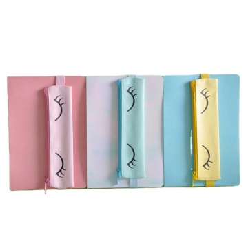 Kawaii Standard A5 Hard Card Cover Journal with PU Eyelash Pencil Case Set