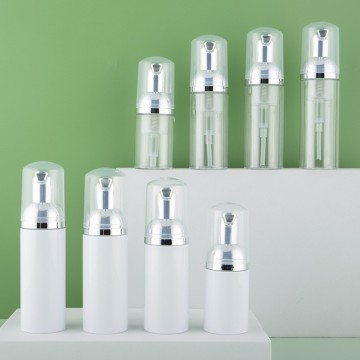 Botellas de champú de pestañas de mascotas transparentes con bombas de espuma plateada - 30 ml, 50 ml, 60 ml