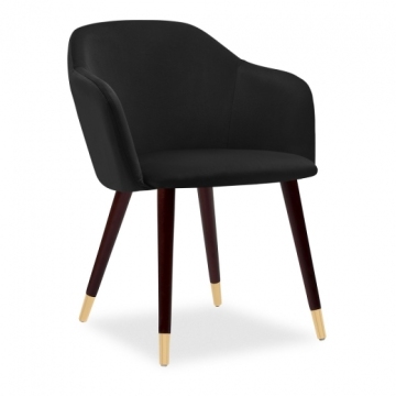 Primrose Carver Dining Chair, Onyx Black Velvet & Walnut With Gold Tips