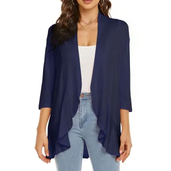 Women's Sleeve Draped Ruffles Front Cardigan