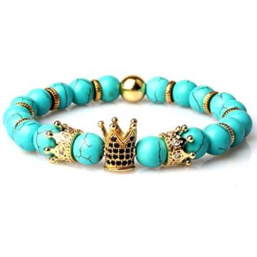 Natural Gemstone Imperial Crown Bead Bracelet King Queen Luxury Charm Couple Jewelry Xmas Gift for Women Men