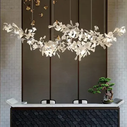 Ceramic Flower Ginkgo Leaf Long Chandelier