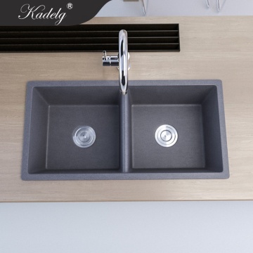 Factory Price 5% Off Anti-Scratch Double Bowl Quartz Stone Kitchen Sink - Grey Granite