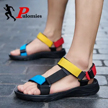 PULOMIES Summer Men Sandals Hook&Loop Canvas Sandals Massage Clogs Outdoor Men Pool Sandals Bathroom Slides Mules Beach Slippers