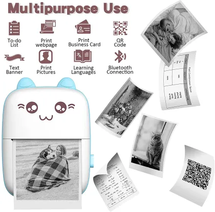 Mini Pocket Printer: Portable Thermal Printer with Bluetooth for Kids, Compatible with Android and iOS