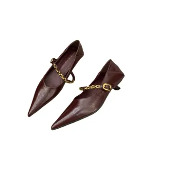 Women's Summer Casual Pointy Low Heels with Square Metal Chain