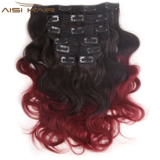 Wholesale 8A Unprocessed 100% Human Hair Ombre Burgundy Brazilian Clip In Hair Extensions Ombre Red Clip In Human Hair