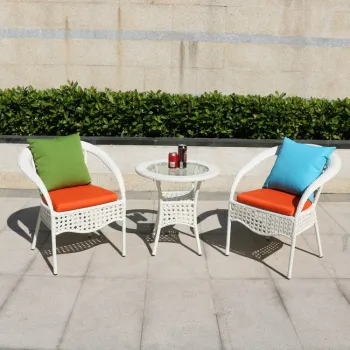 White Rattan Garden Furniture Cube Set: Including Rattan Dining Table and 2 Chairs - Outdoor Patio Furniture