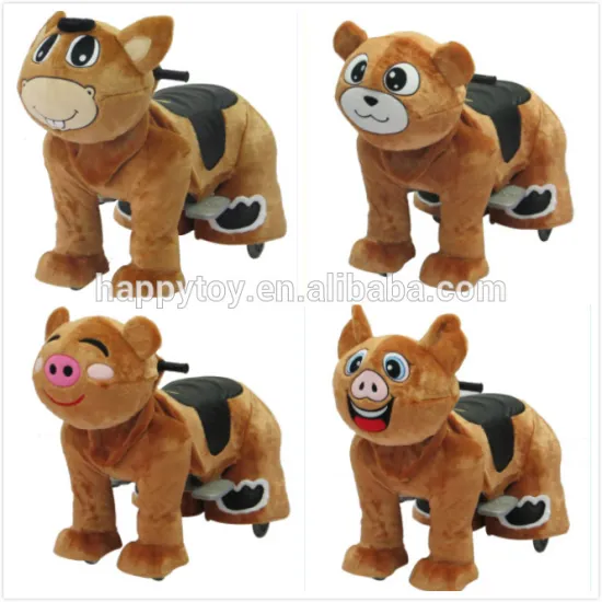 HI CE plush coin operated plush colorful battery kiddie rides pony scooter riding toy car