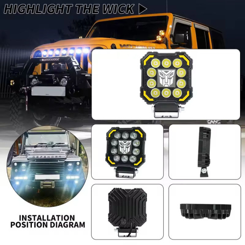 LIUHJG 12-80V 10 Lens Square Motorcycle Sport Light RGB Auxiliary Motorcycle Led Work Light