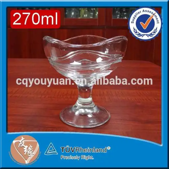 China wholesale high quality beautiful 270ml (9.5oz) cheap ice cream serving cup glass bowl with pedestal