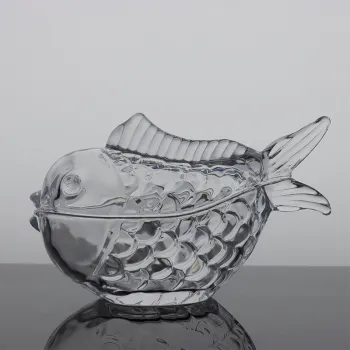 FIsh Pattern Glass Candy Jar with Fruit Bowl