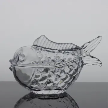 FIsh Pattern Glass Candy Jar with Fruit Bowl
