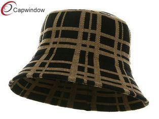 Black Khaki Plaid Winter Fisherman Bucket Hat with Pure Acr