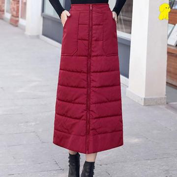 Women's Winter Zip Front High Waist Long Skirt