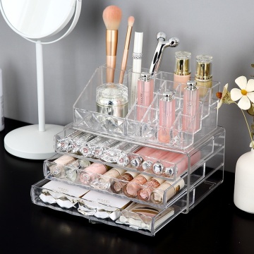 Organisateur de maquillage de bureau en plastique multicouche transparent avec des divisions