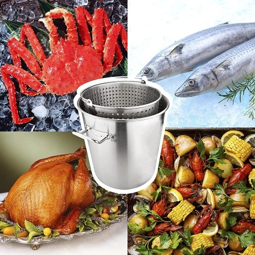 Arc 84QT Large Crawfish Seafood Boil Pot with Basket, Stainless Steel Stock Pot with Strainer, Outdoor Propane Turkey Fryer Pot, Perfect for Lobster