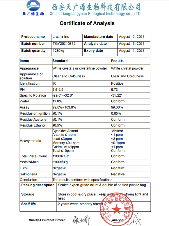 L-carnitine powder cas 541-15-1