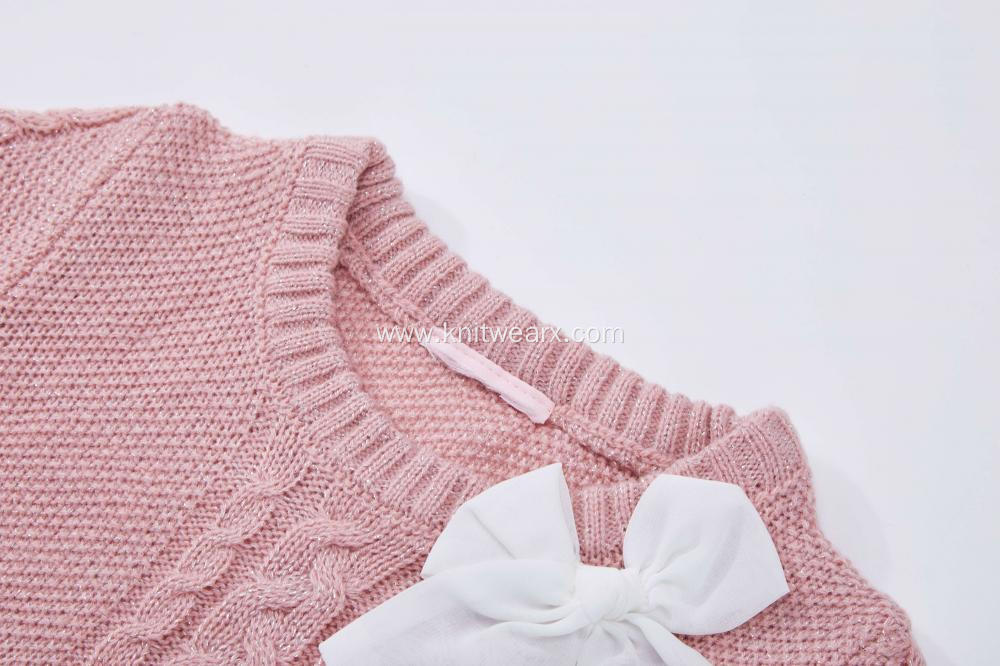 Girl's Knitted Cable Pattern Chiffon Patchwork Dress