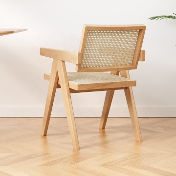 Solid Wood Dining Chairs with Rattan Arm Chairs for Home and Balcony