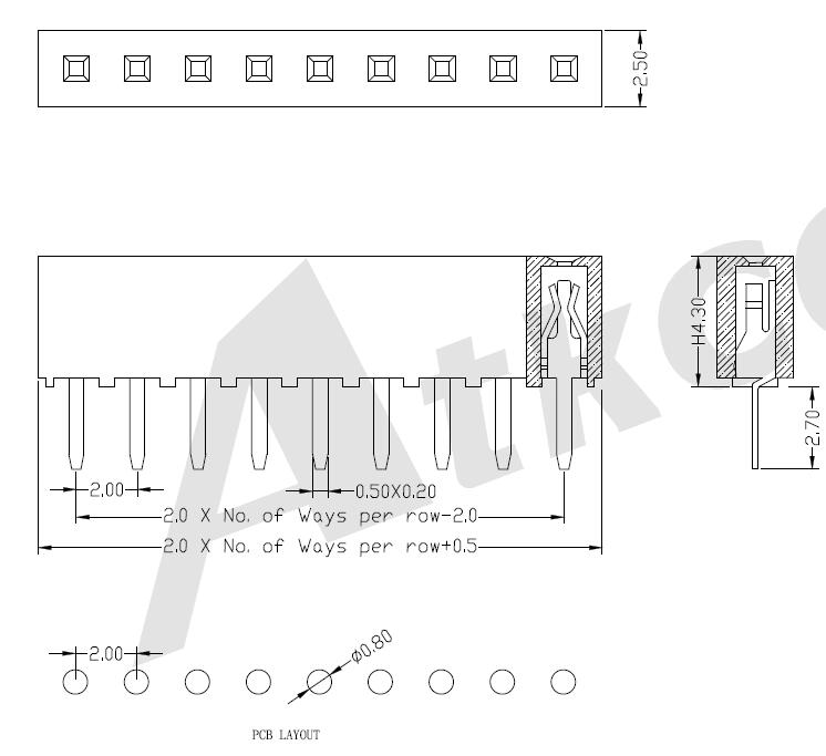 2,00 mm (.079 &quot;) PCB Type de type Femelle à une seule rangée