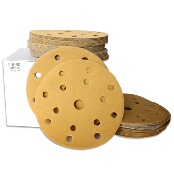 6 Inch 150mm 15 Holes Hook and Loop Gold Abrasive Sanding Disc