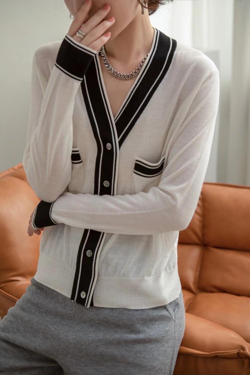 Nouveau cardigan rayé pour cardigan col V femme