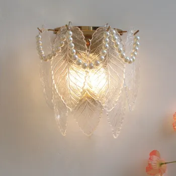 French Pearl Feather Glass Wall Lamp: Adding Luxury and American Retro Charm to Your Living Room, Hallway, or Bedroom