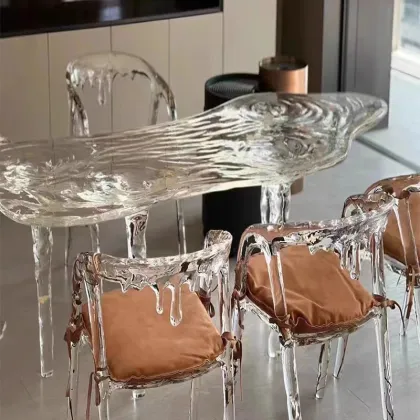 Transparent Epoxy Crystal Glacier Liquid Waterfall Dining Table