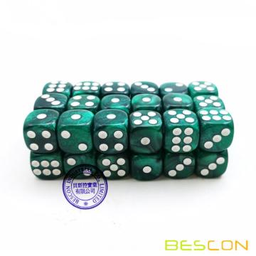 Bescon 12 mm 6 caras Dice 36 en Brick Box, 12 mm Six Sided Die (36) Bloque de dados, Marble Green