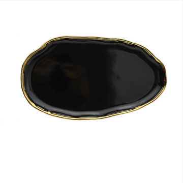 Wholesale Luxury Ceramic Gold Rim Black White Nordic Style Tableware