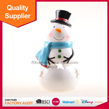 Chrismas gift snowman ceramic candle holder dress in blue scarf